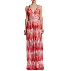 Dress the Population Lucia Maxi Coral Reef Dress Lined Chevron Lace Size XL NWOT